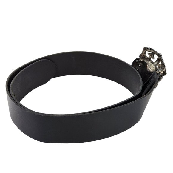 Ibel Imperial Crown Buckle Leather Black Belt Made in Italy - Picture 3 of 4